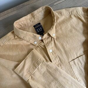 Gap Men's Large Tall Yellow 100% Cotton Untucked Fit Long Sleeve Button Down Top